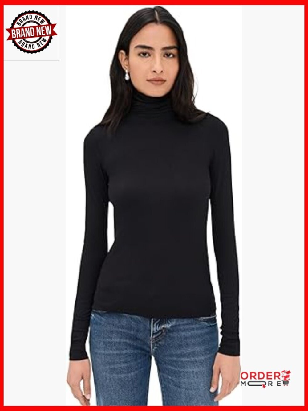 Long Sleeve Turtleneck Top, Ribbed Jersey, Mock Neck, Pull On, Lightweight